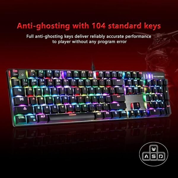 MOTOSPEED CK104 RGB Mechanical Gaming Keyboard – 104 Keys, Red Switch, Aluminum Base - Image 4