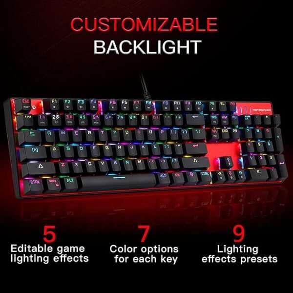 MOTOSPEED CK104 RGB Mechanical Gaming Keyboard – 104 Keys, Red Switch, Aluminum Base - Image 3